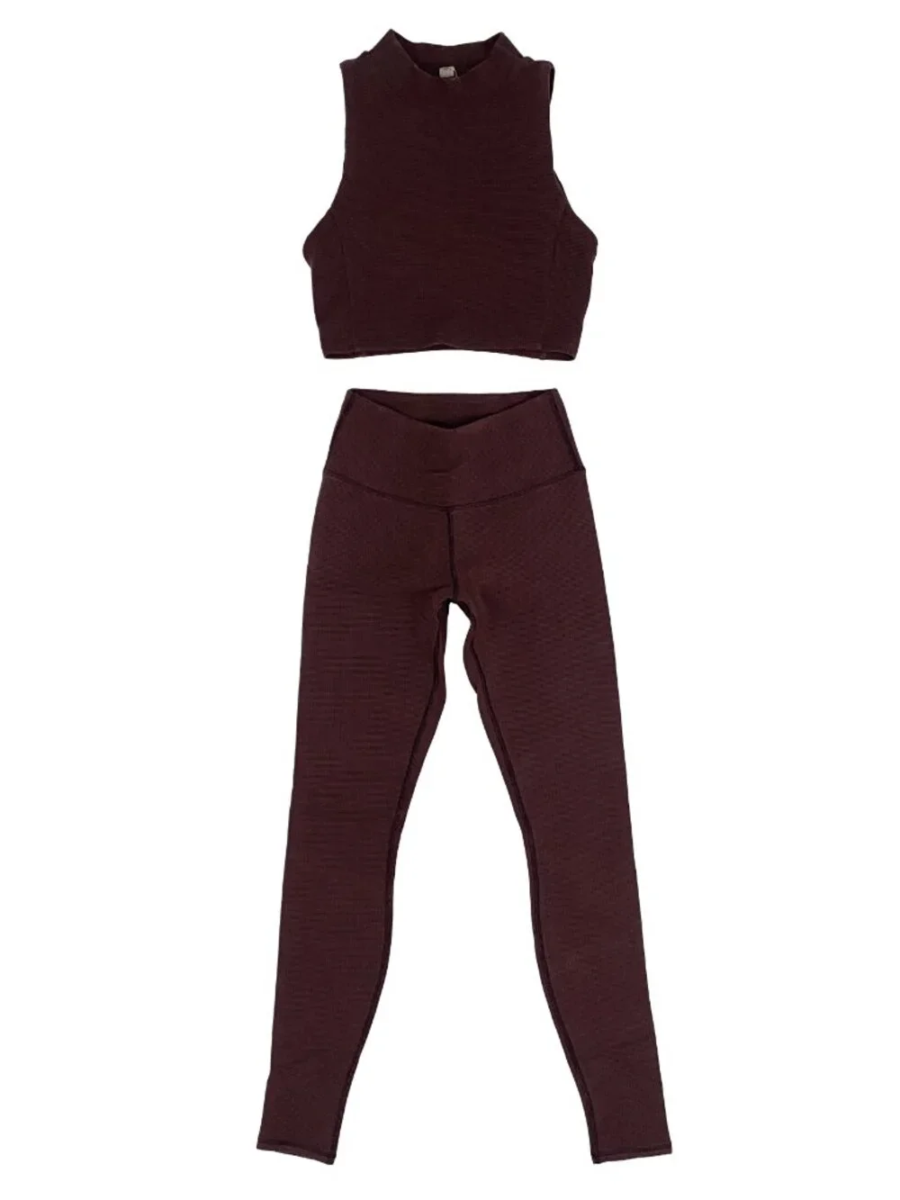 auburn brown alo micro waffle knit legging and sports top / bra set